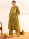 Olive Cotton Printed Gathered Kurta Set